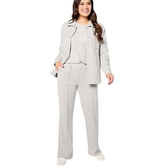 MUK LUKS Women's 3-Piece Quilted Shacket Warm Cozy Lounge Set Gray Large NEW - Picture 1 of 11